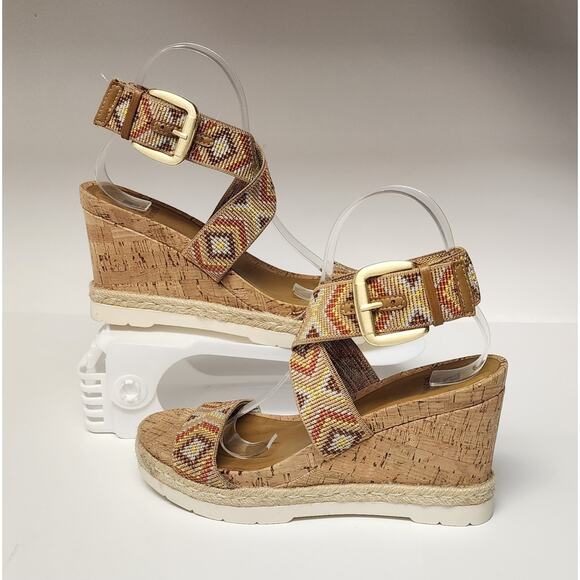 WHITE MOUNTAIN Women's Pearl Espadrille Wedge Sandal Shoe Tan Brown Aztec 8.5M - Picture 1 of 12